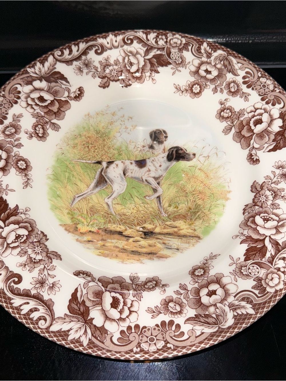 Spode Rare Woodland Dinner Plate 10.75β Flat Coated Pointer England beautiful